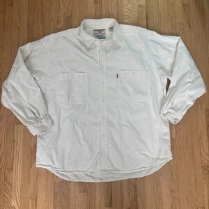 Levi's Red Tab Oversized White Cotton Denim Button Up Shirt Western Rodeo Cowboy